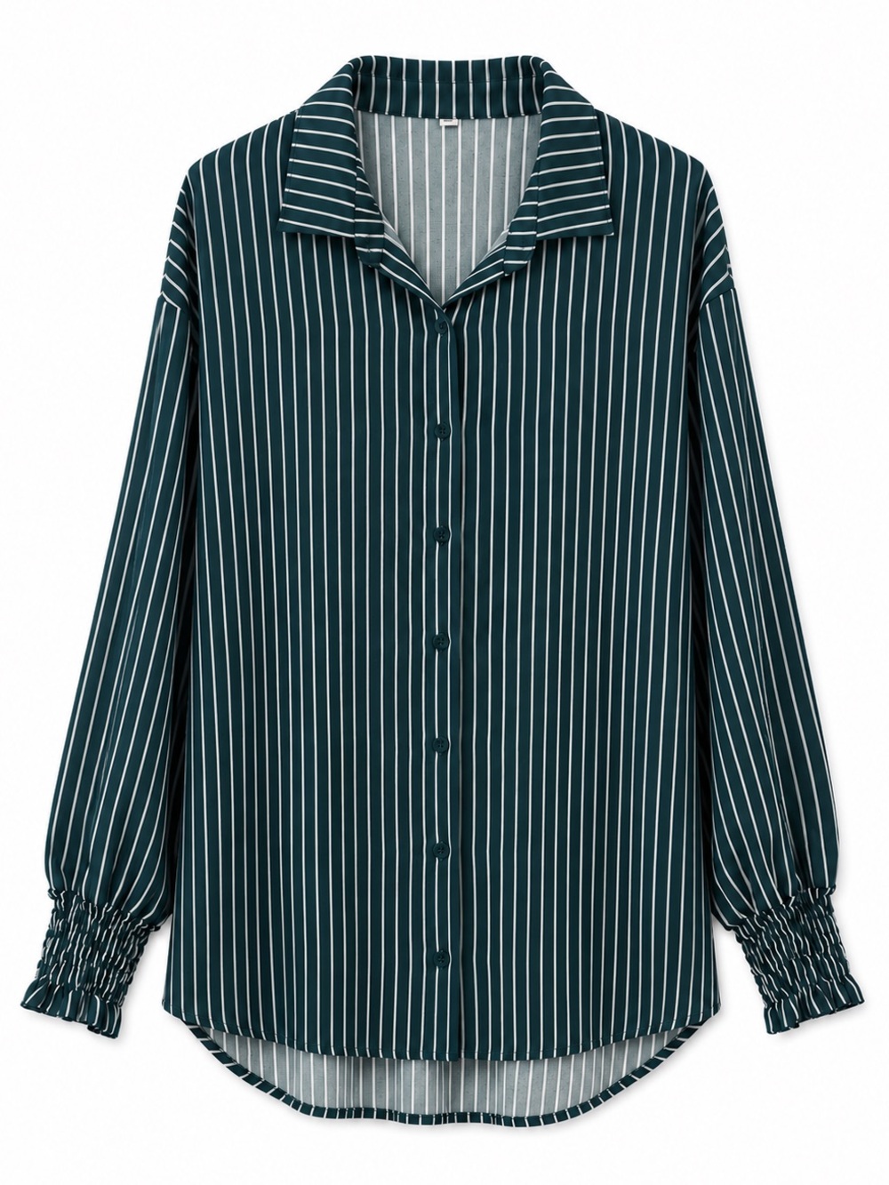 Green Striped Button Down Blouse 2X Plus Size Oversized